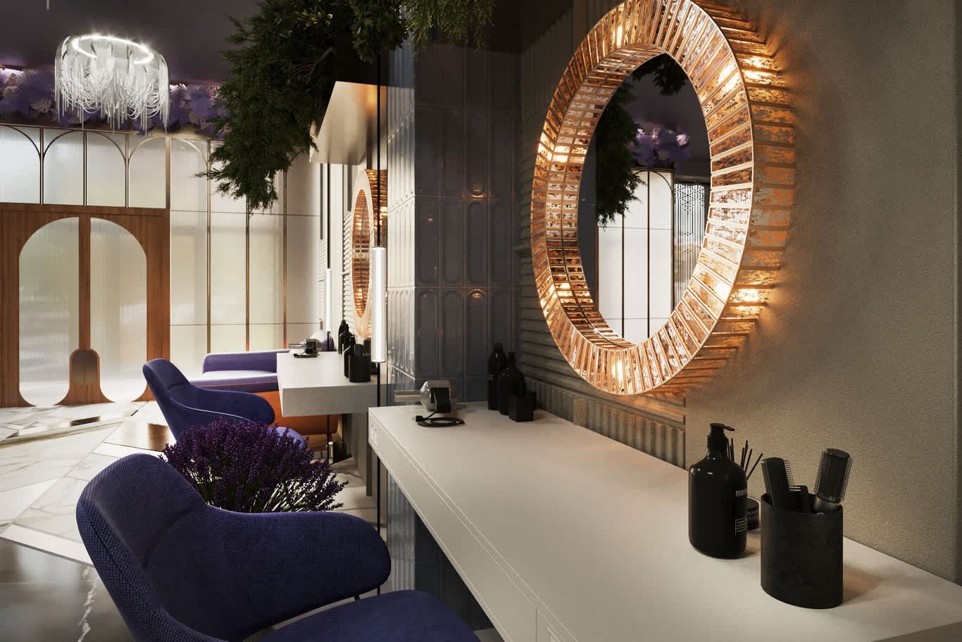 salon mirror station fit-out Abu Dhabi