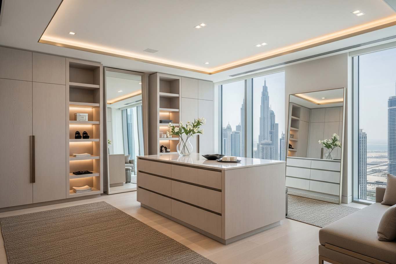 l shaped dressing room design