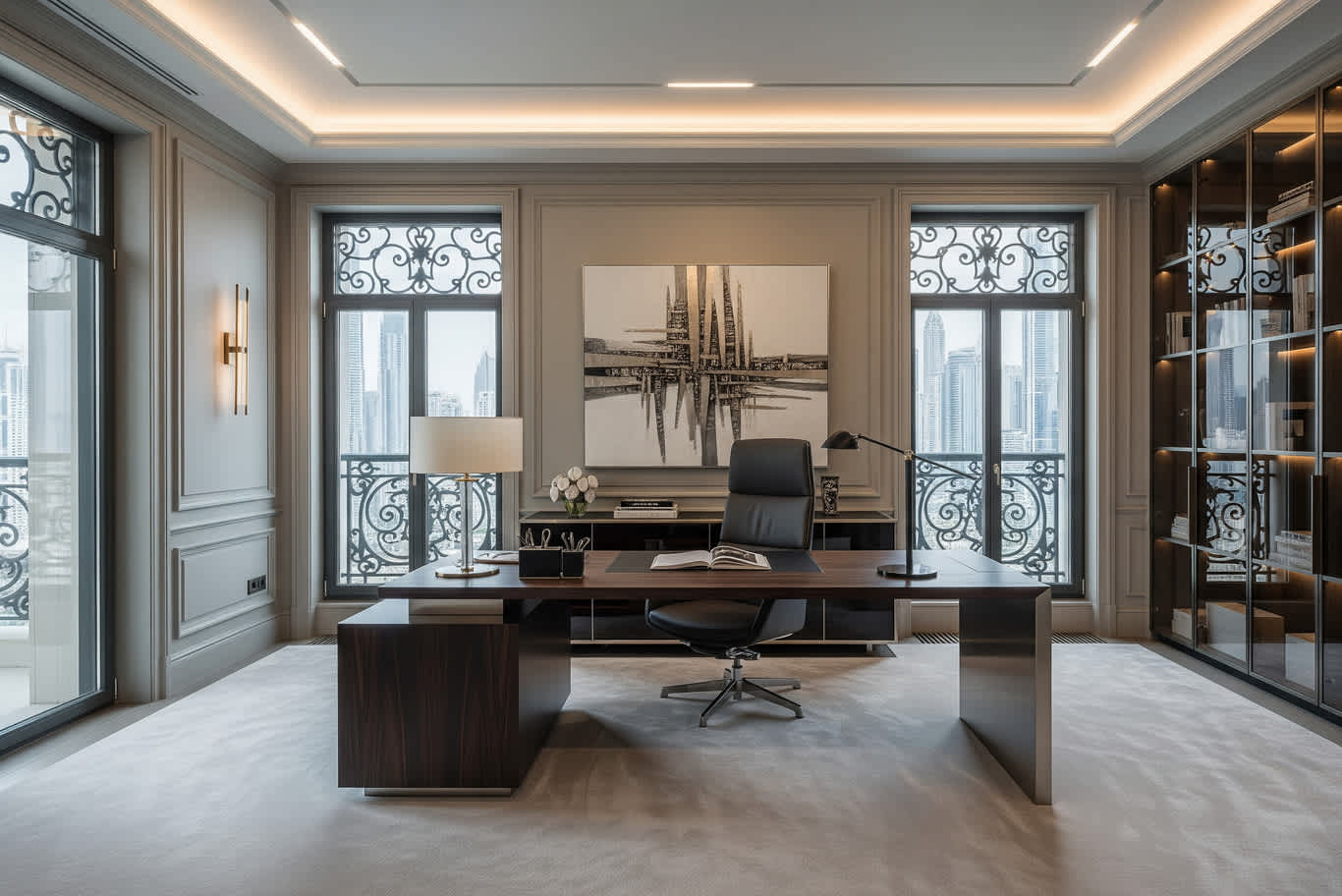 تصميم مكتب منزلي صناعي صغير