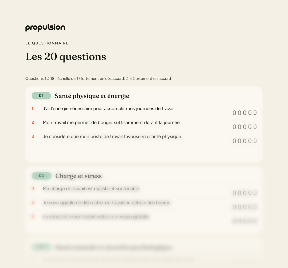 Aperçu : Sondage bien-être au travail : 20 questions prêtes à l'emploi