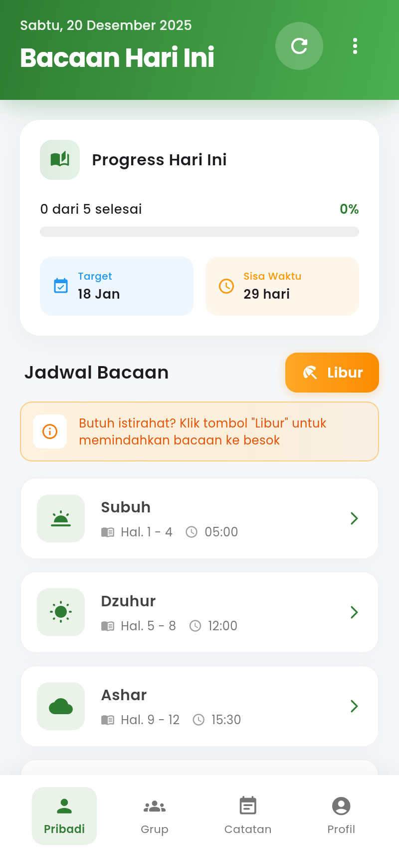 App screenshot showing personal target tracking