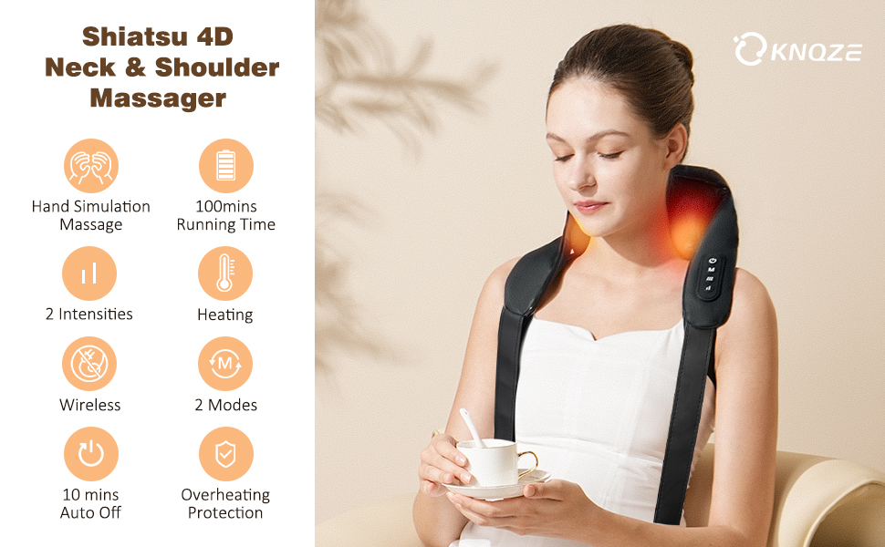 Neck Massager with Heat, Cordless Deep Tissue 4D Expert Kneading Massage,  Shiats