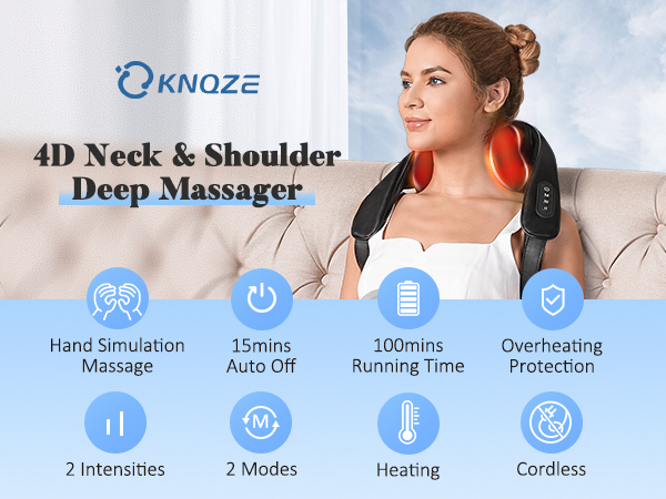 KNQZE Neck Massager for Neck Pain Relief, 4D Deep Kneading Massagers with 6  Massage Nodes, Cordless Shiatsu Neck and Shoulder Massage Pillow with Heat  for Neck, Traps, Back & Leg, Gifts for