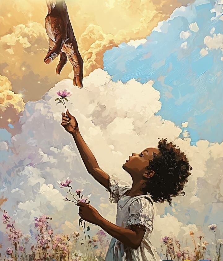 A child reaching toward the sky