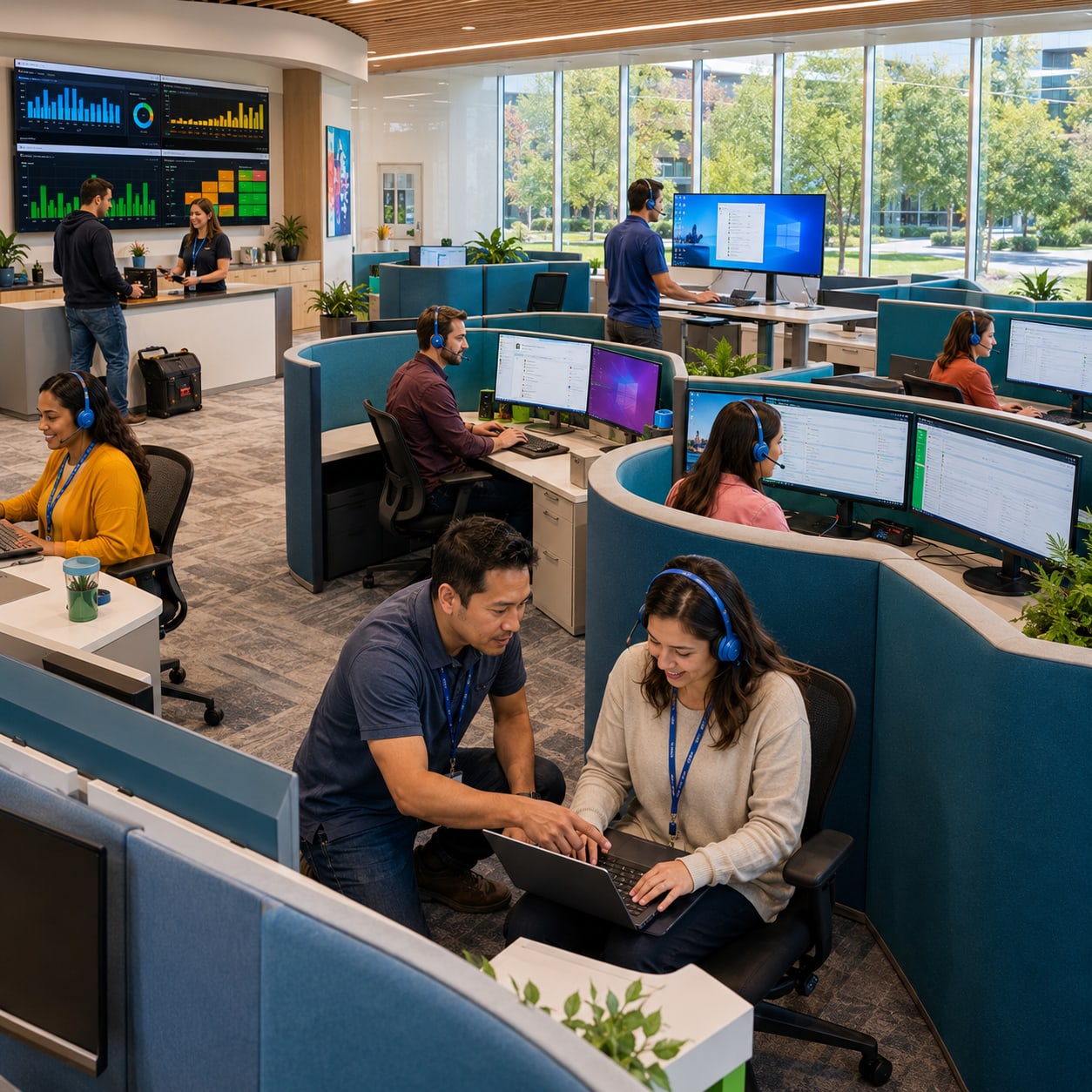 End user support — L1 to L3 help desk staffed against the operating clock