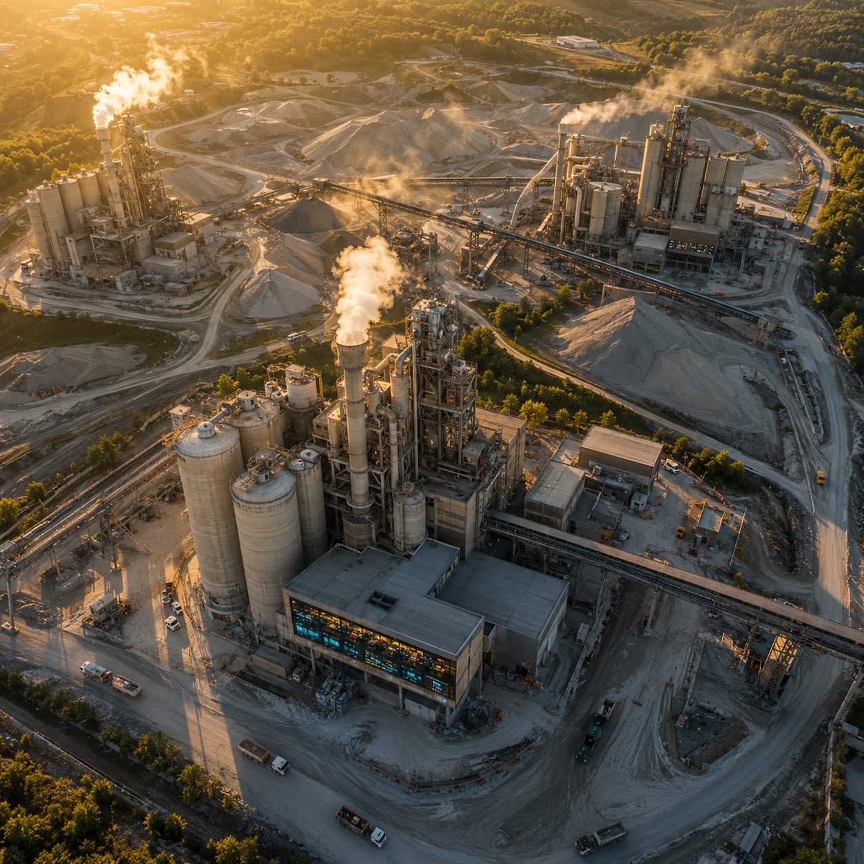 Multi-plant cement manufacturing facility with MES deployment tracking production and maintenance