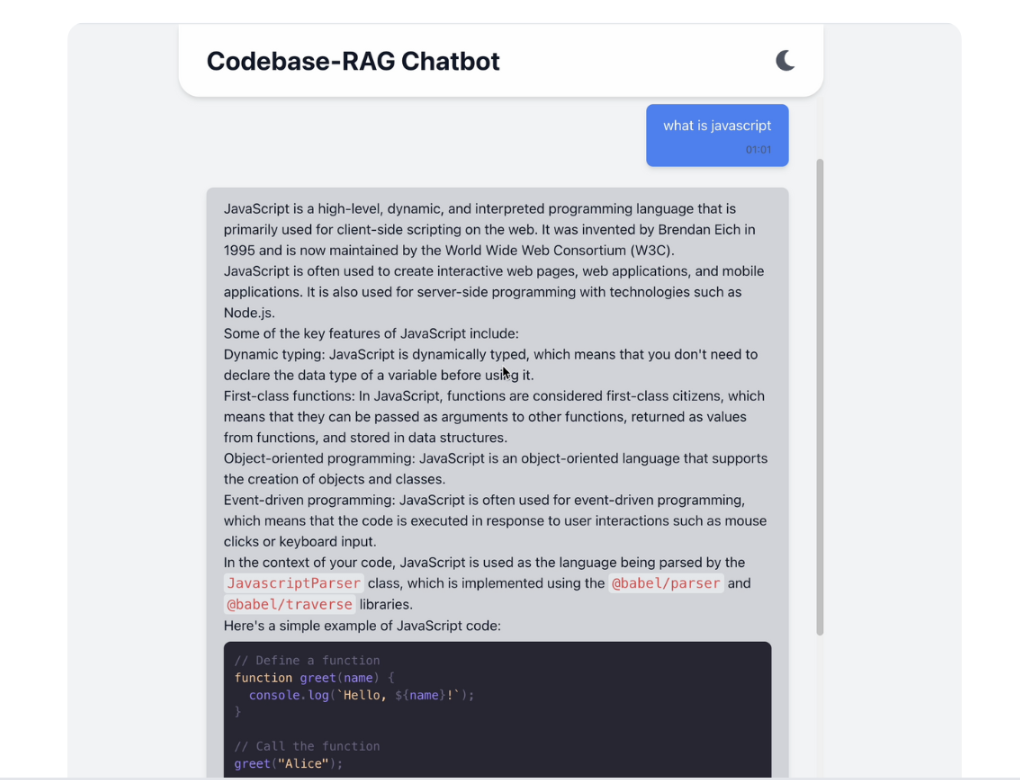 AI expert over a codebase using RAG preview