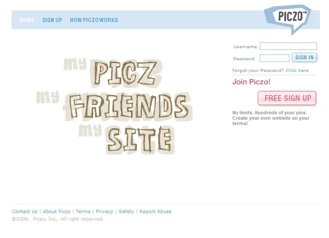 Piczo Sign Up Page