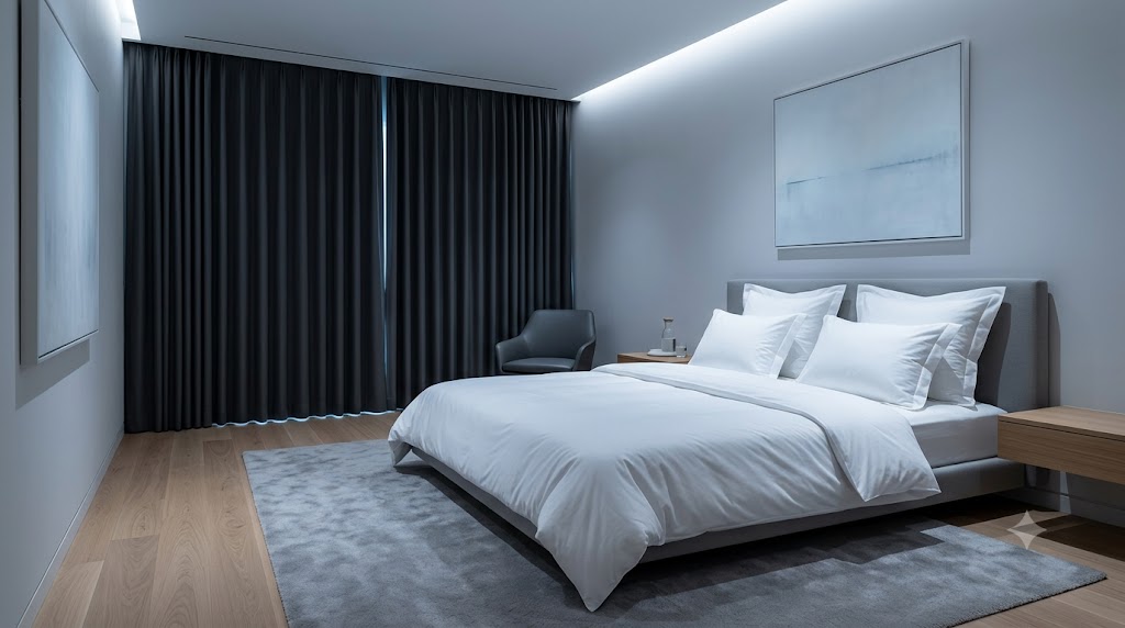 A perfectly prepared dark, cool bedroom for sleep
