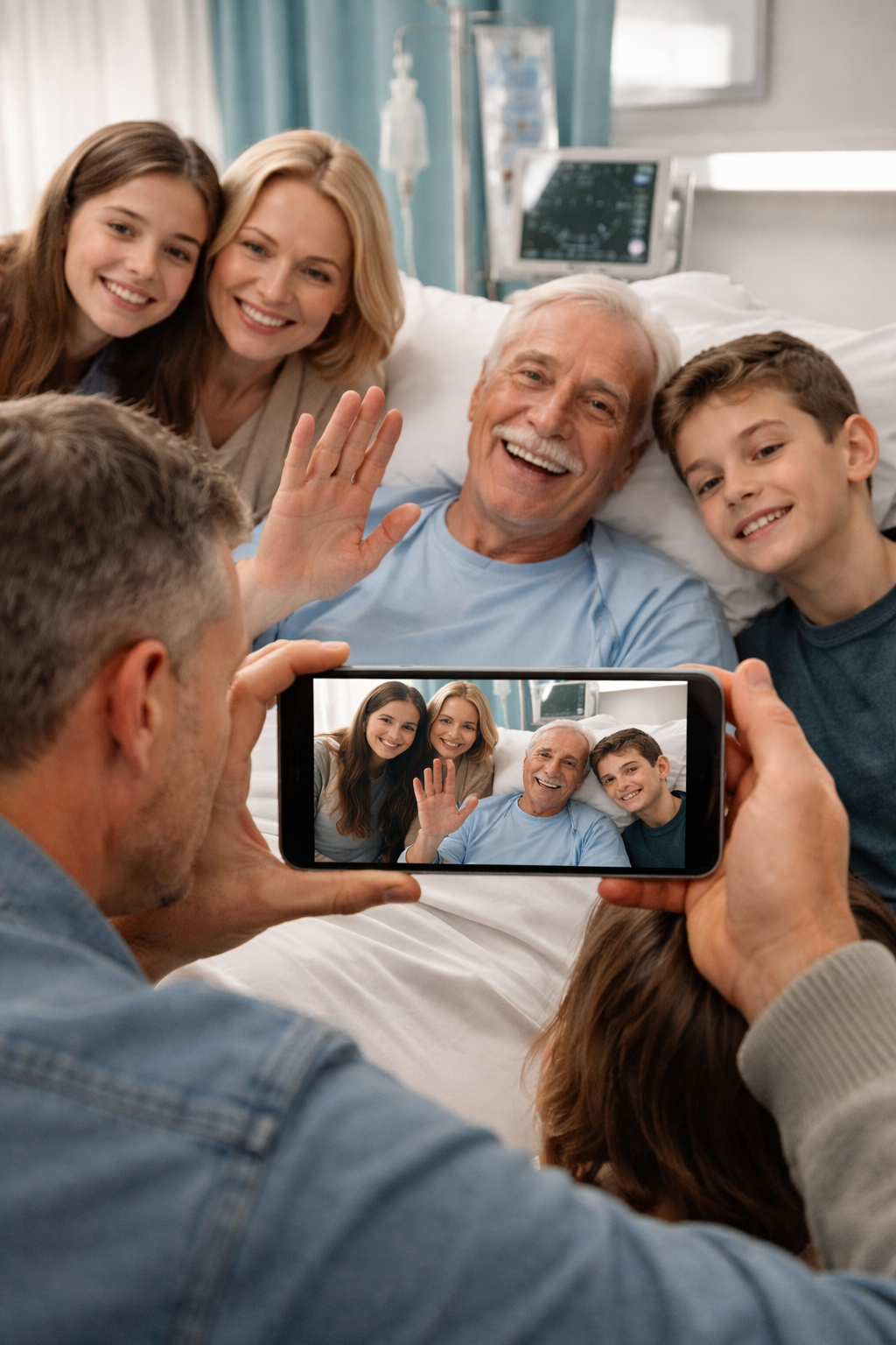 Family video calling while someone is in hospital