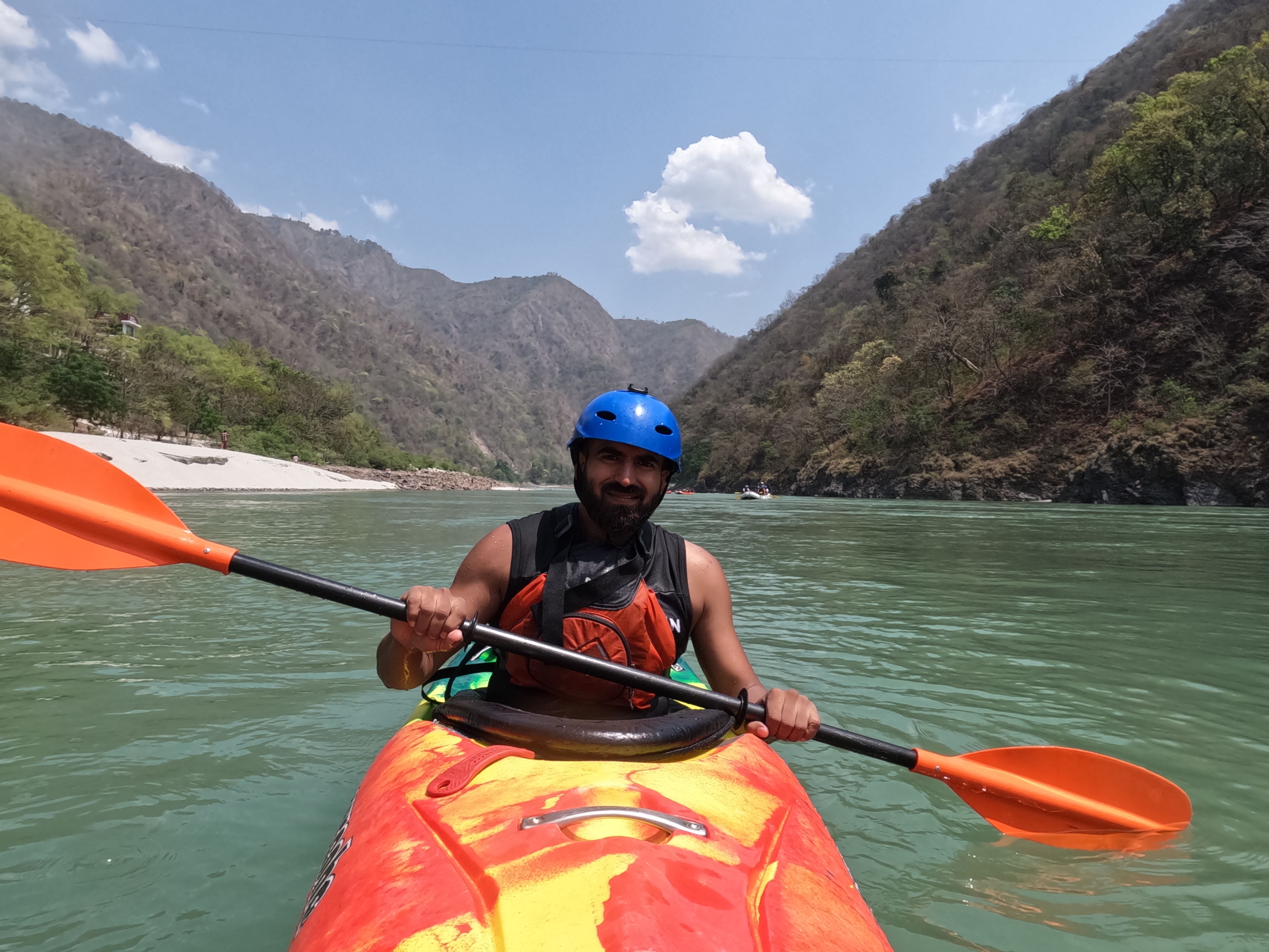 Group kayaking session on the Ganga