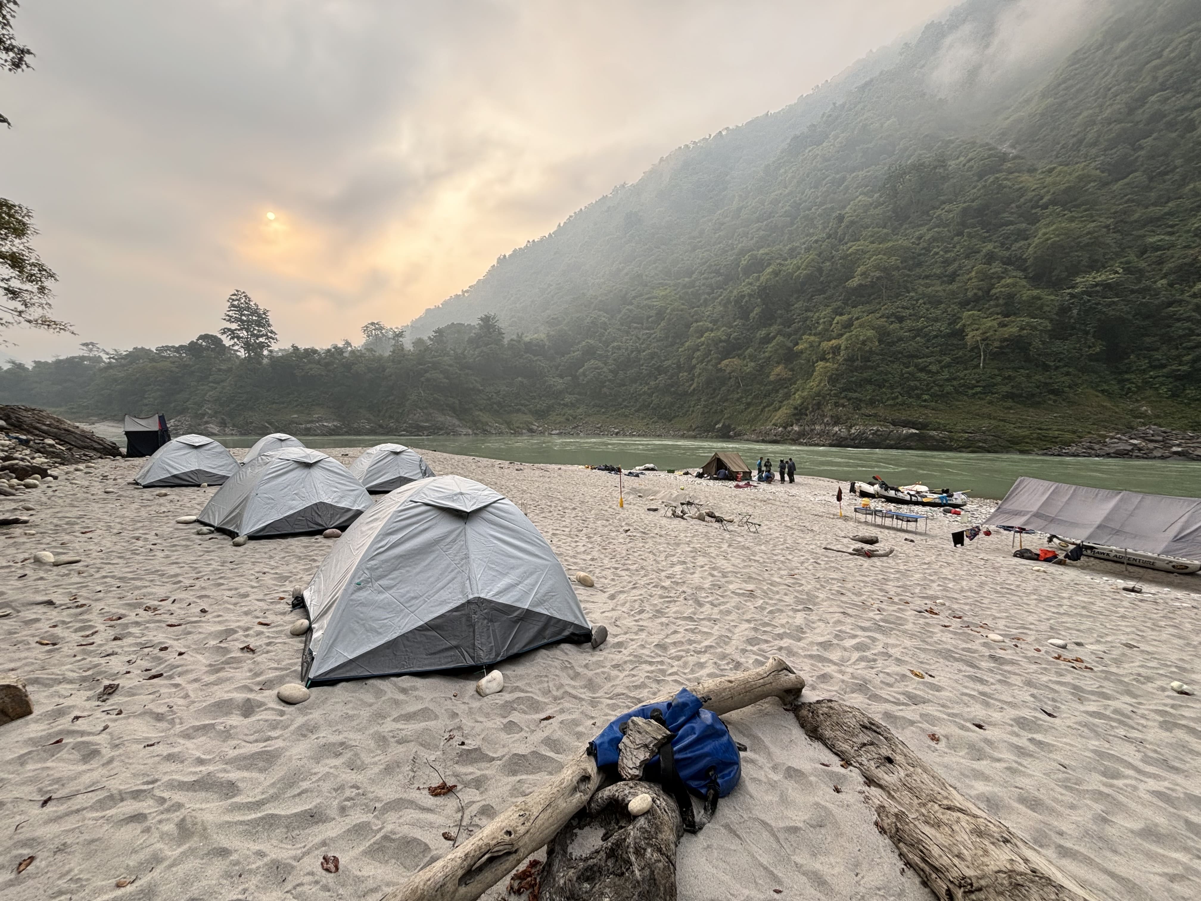 Expedition team navigating Ganga whitewater