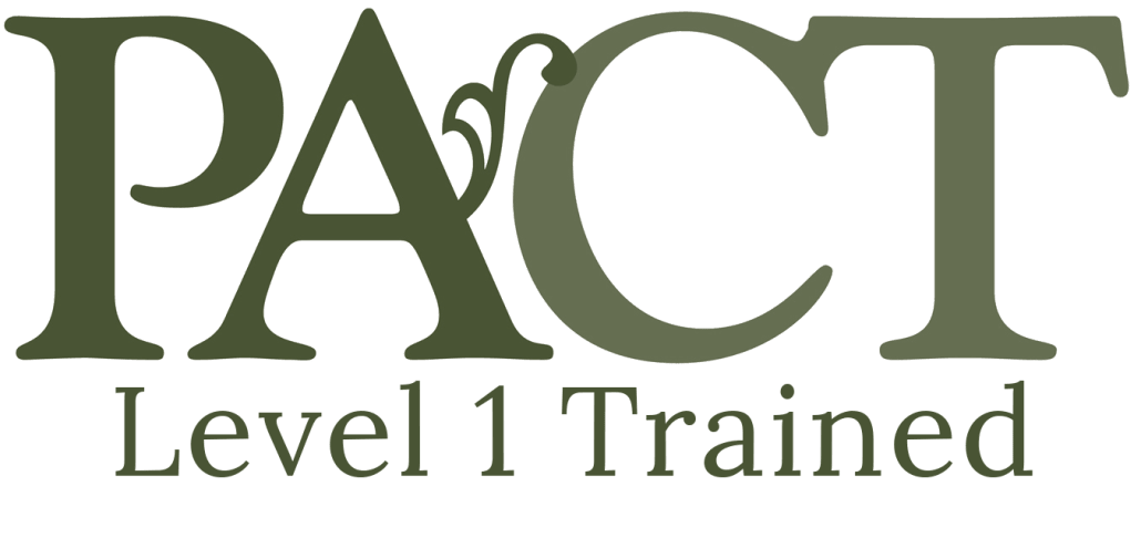PACT Level 1 Trained" logo with large stylized letters, ideal for Julia Schwab Therapy, a dedicated mental health therapist in Los Angeles.