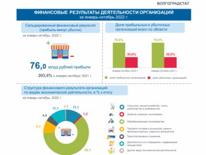 В 2022 году компании Волгограда и области получили 76 млрд рублей прибыли