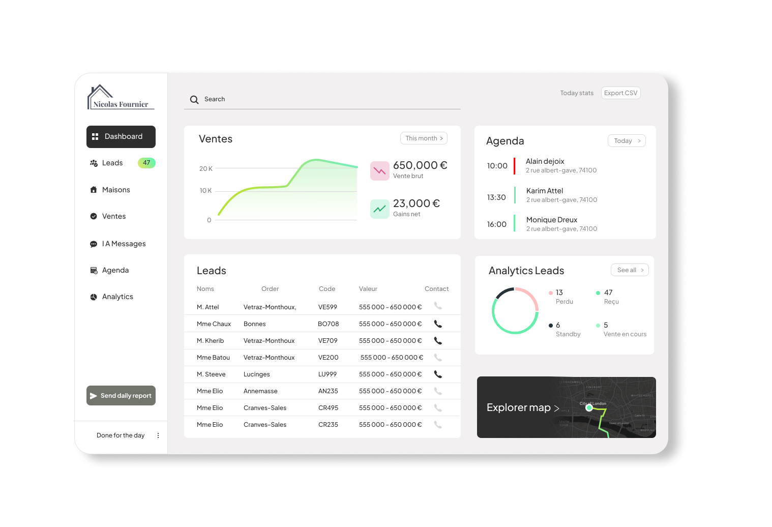 Preview image for Real Estate Agent Dashboard (Capifrance CRM Prototype)