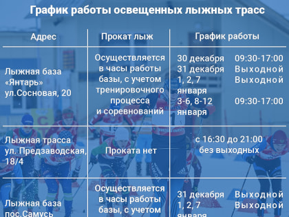 График работы зимних спортивных объектов на каникулах