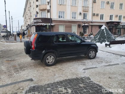Мастера томской парковки: ожидание перехода или тройной тулуп на колесах