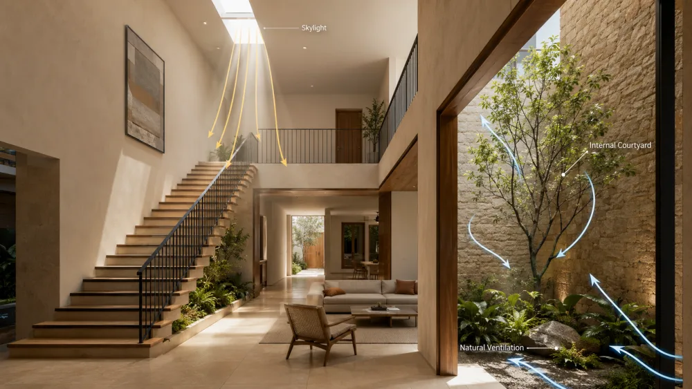 Sunlit contemporary home designed for natural ventilation and daylight