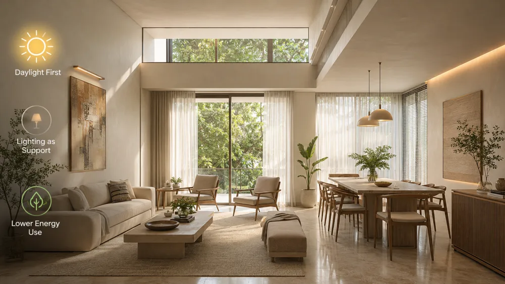 Architect analyzing daylight and window placement in a Delhi residence