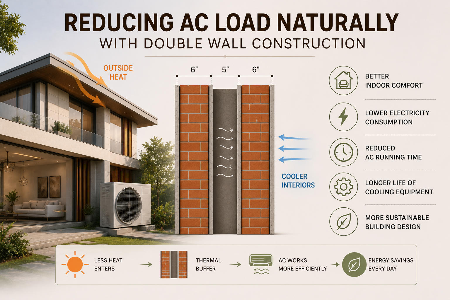 Sustainable home design using double wall construction in Greater Noida