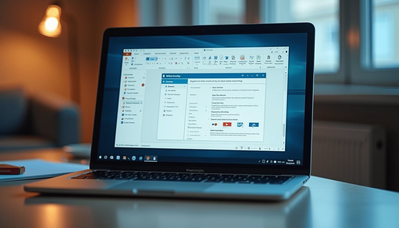 מסך מחשב נייד שעליו פתוחות תוכנות Microsoft Office