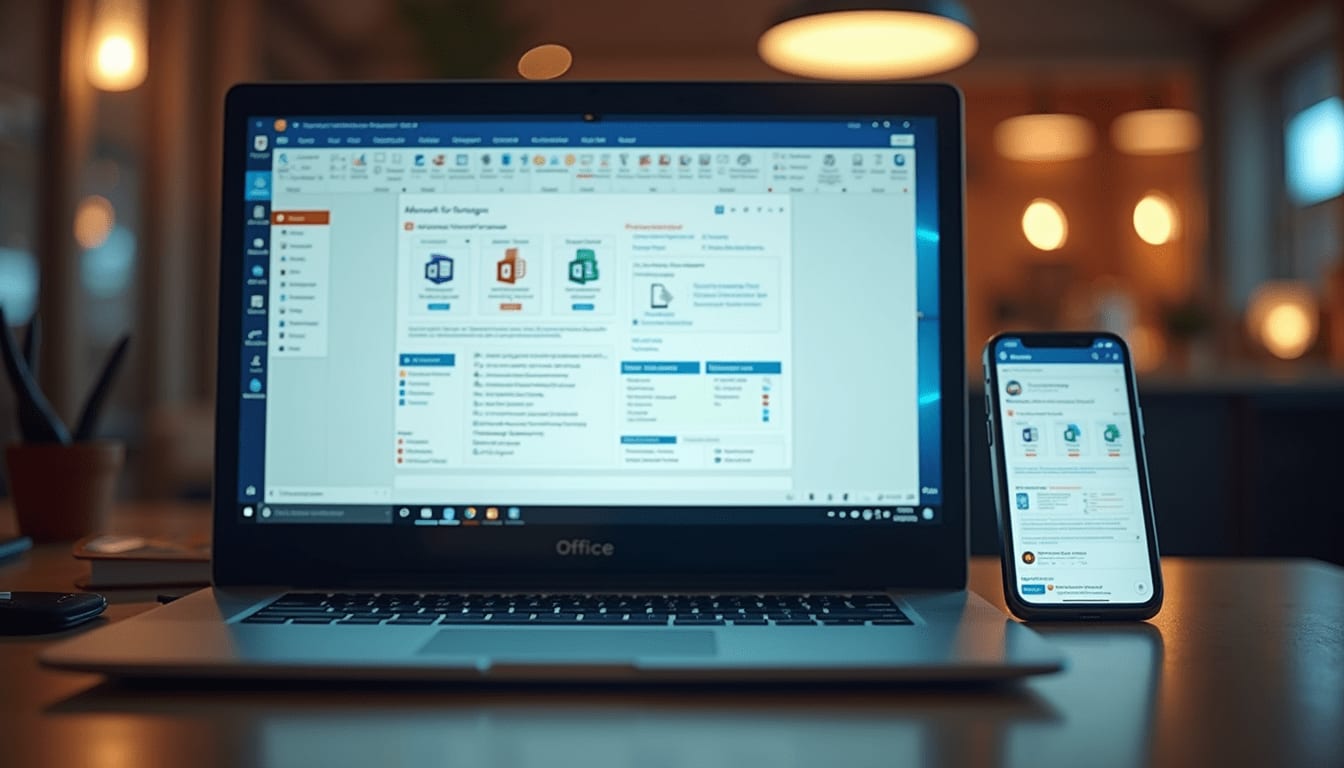 מסך מחשב נייד שעליו פתוחות תוכנות Microsoft Office