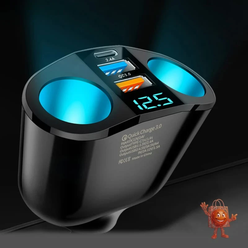 Cargador USB Tipo C para auto con pantalla digital por €4.16