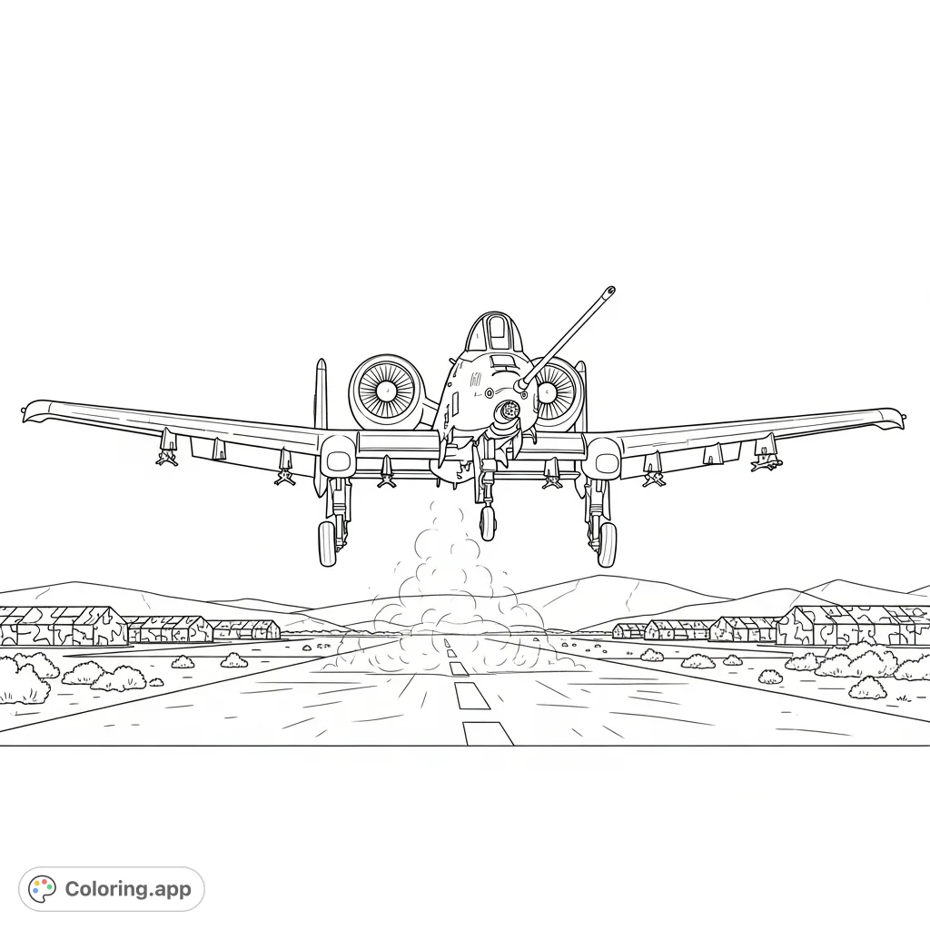 Experience the power of the A-10 Warthog in its final landing approach. A detailed military aircraft scene, perfect for aviation enthusiasts.