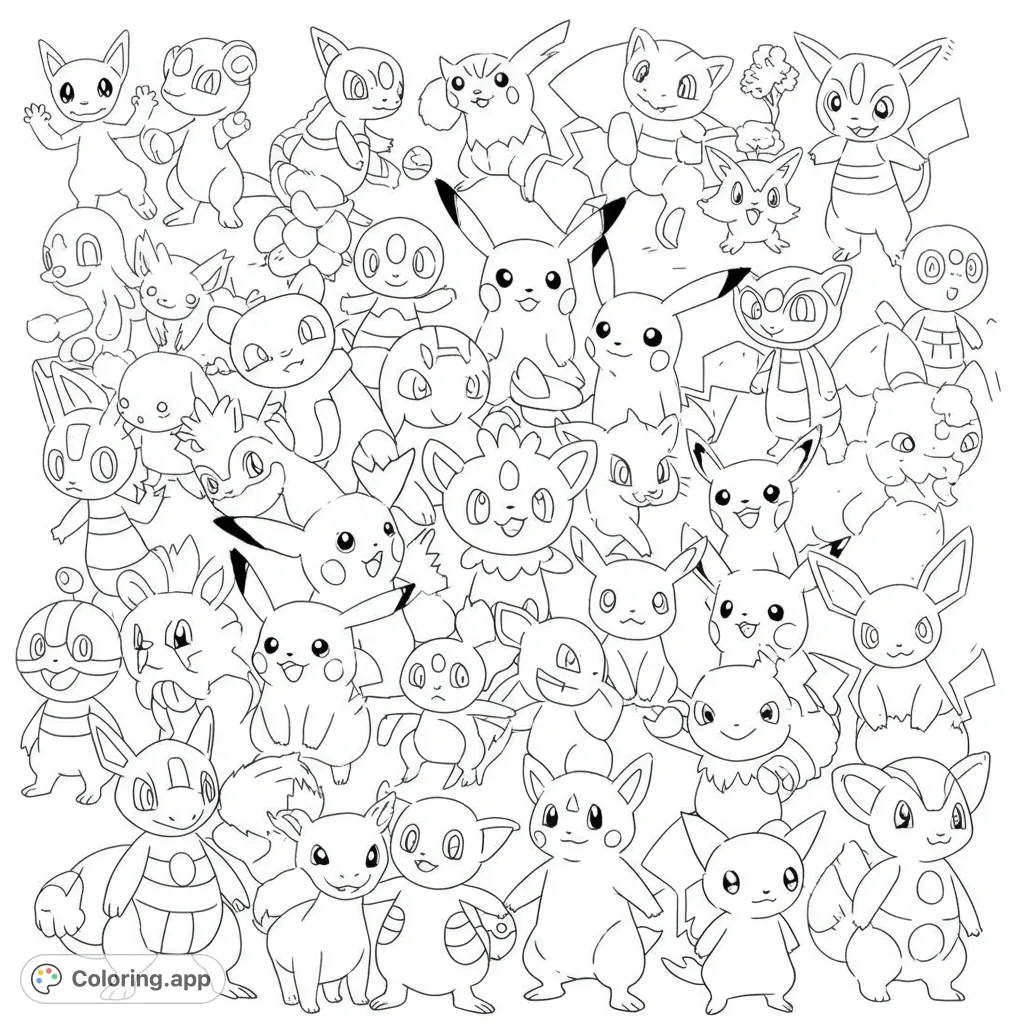 Dive into a world of adorable Pokémon! This free printable coloring page features a vibrant collection of your favorite characters, perfect for all ages.
