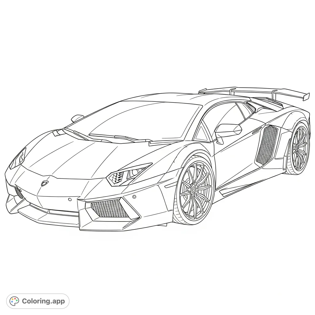 Unleash your creativity on this high-octane supercar! Featuring sharp lines and intricate details, this Aventador-inspired design offers an exciting coloring challenge.