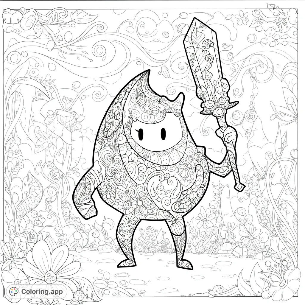 An intricate Battle for Dream Island coloring page featuring a heroic character amidst a detailed dreamscape with complex patterns and delicate flora. Perfect for fans!