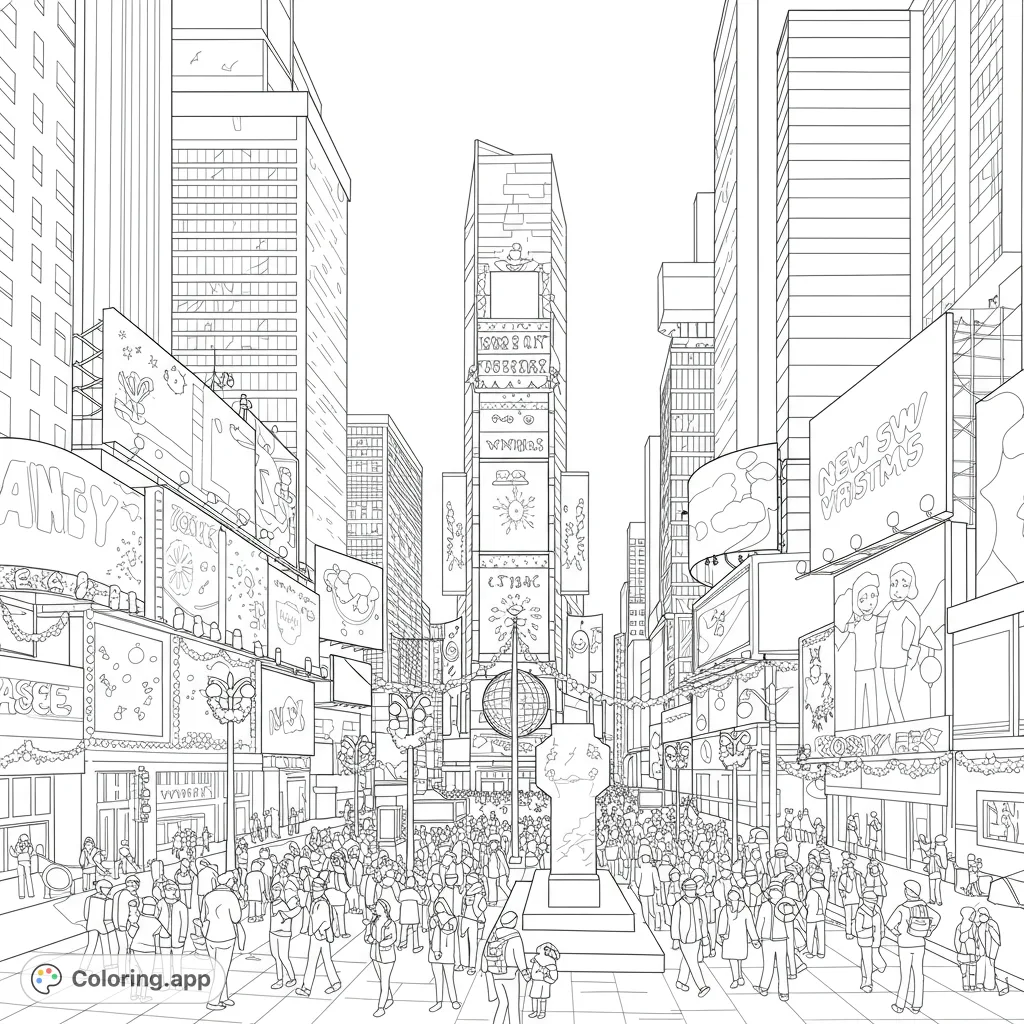 Immerse yourself in a detailed futuristic cityscape, bustling with people and towering billboards. A complex urban landscape awaits your creative touch.