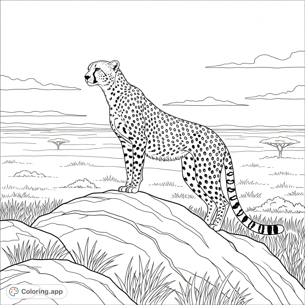 Cheetah on Rock Scanning Plains Coloring app