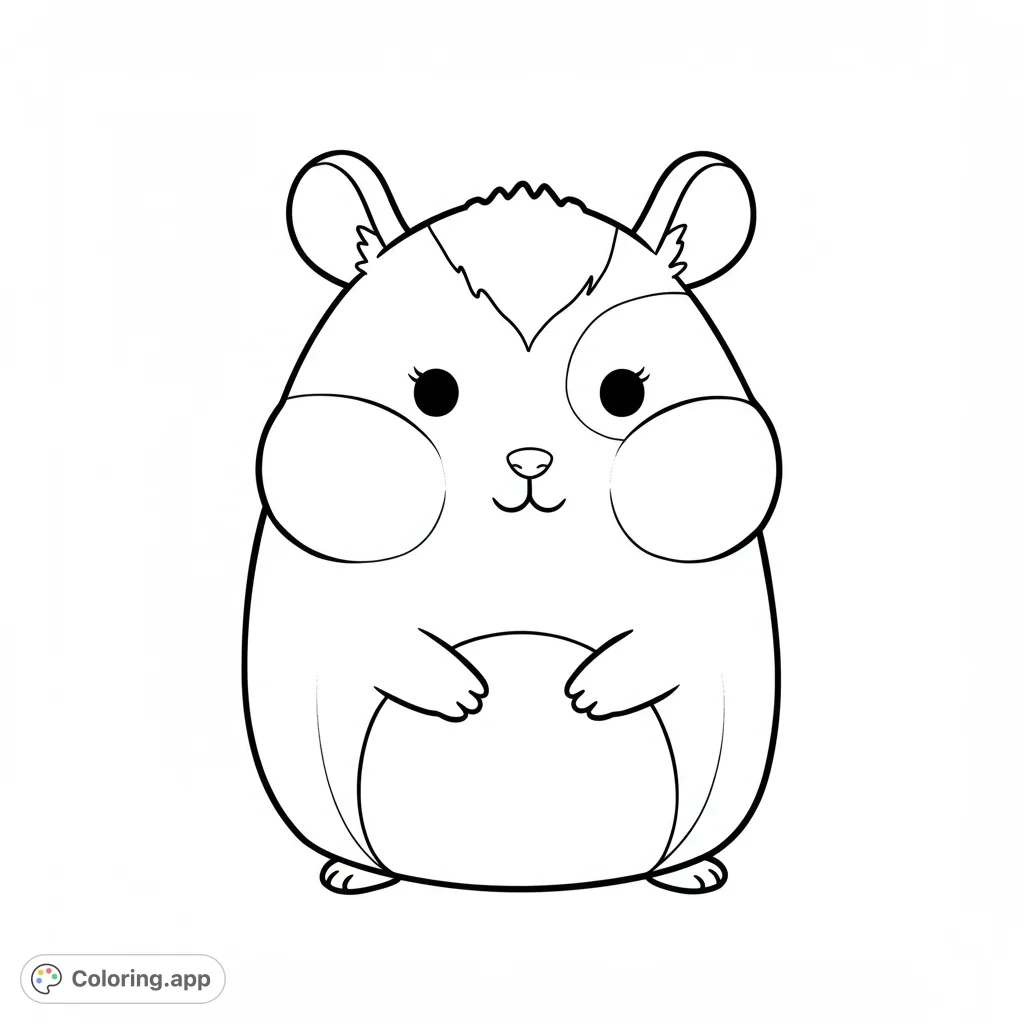 An adorable, chubby hamster with big cheeks and sweet eyes, perfect for a fun and easy coloring experience. A free printable animal coloring page.