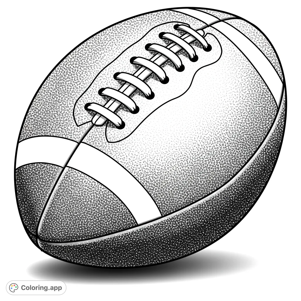 Score big with this classic American football coloring page! Features prominent laces and stripes, perfect for sports fans of all ages. A free printable coloring page.