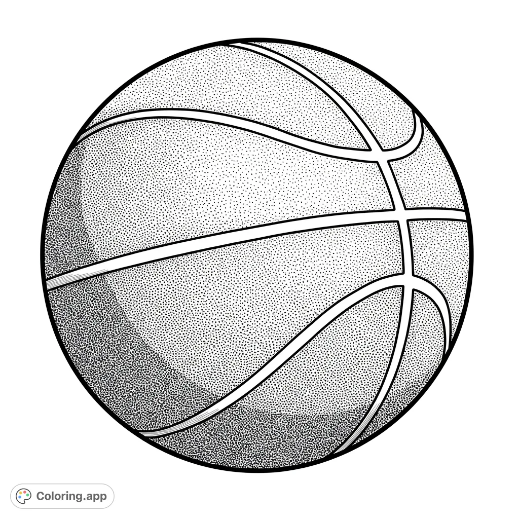 A classic basketball coloring page, perfect for sports fans. Features clear lines and distinct panels for easy coloring.