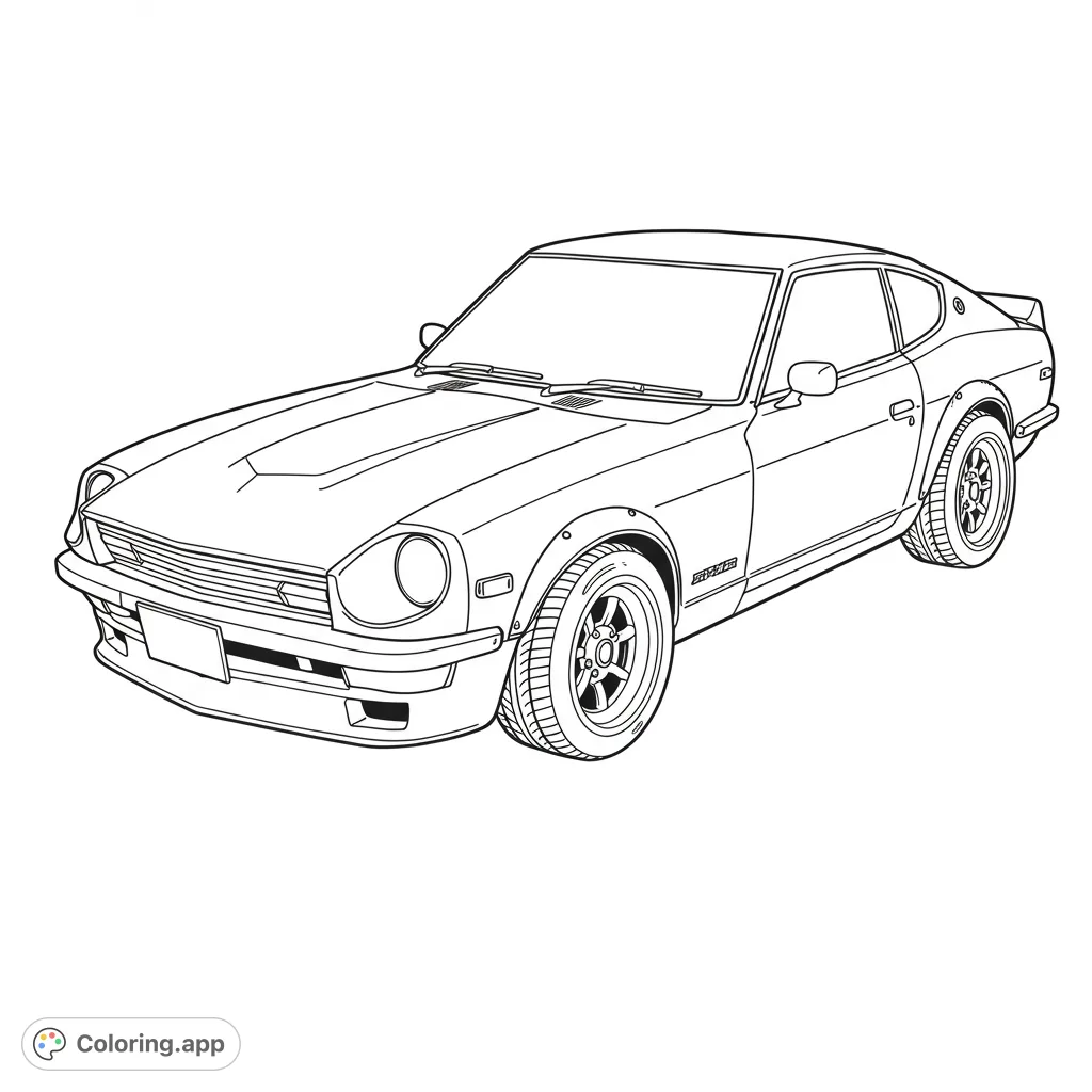 A sleek classic sports car coloring page, perfect for car enthusiasts. Features detailed lines for a realistic and engaging coloring experience.