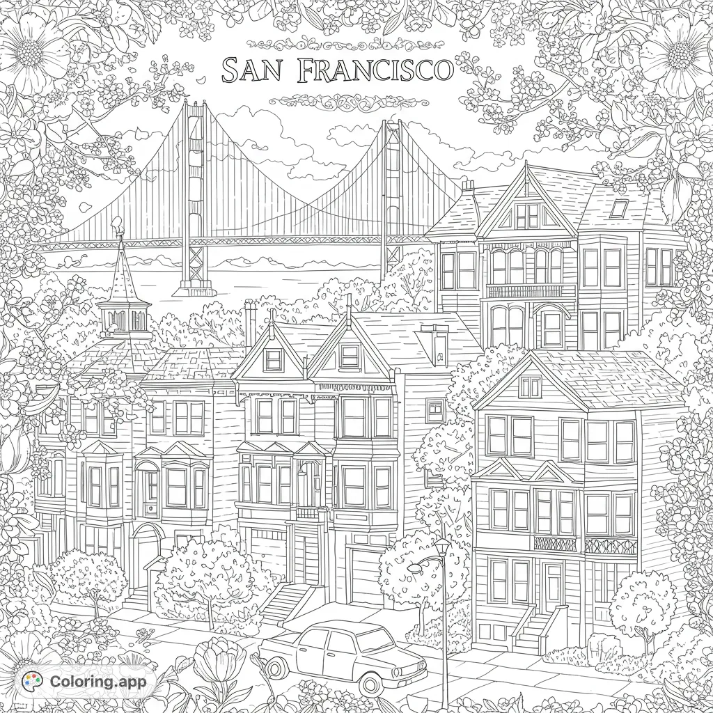 San Francisco Springtime Coloring Page