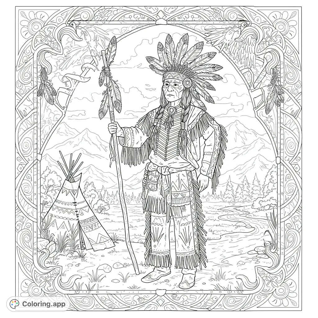 Native American Tribal Coloring Page