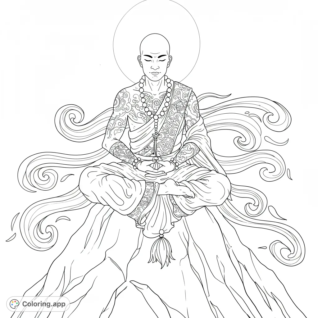 Meditating Warrior Monk Coloring Page - Coloring.app