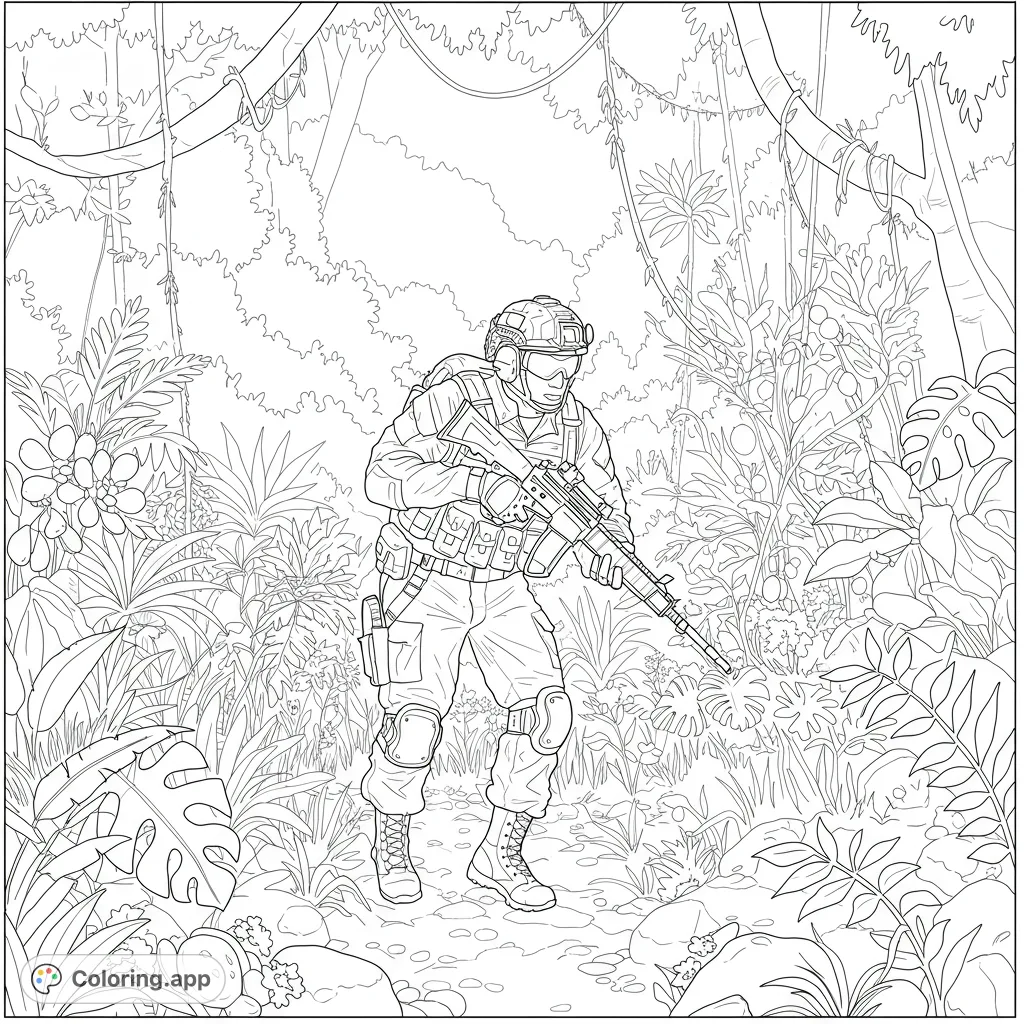 Navy SEAL Jungle Adventure Coloring Page