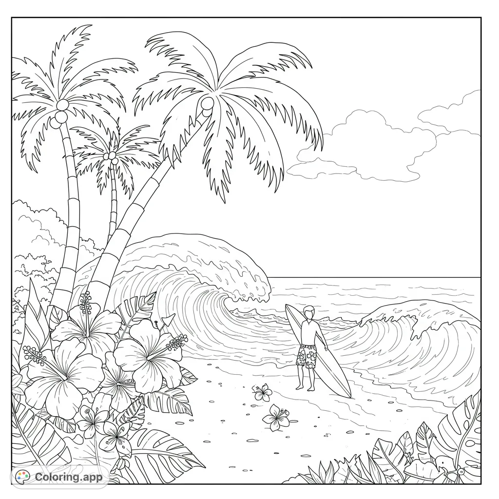 Hawaii Beach Scene Coloring Page