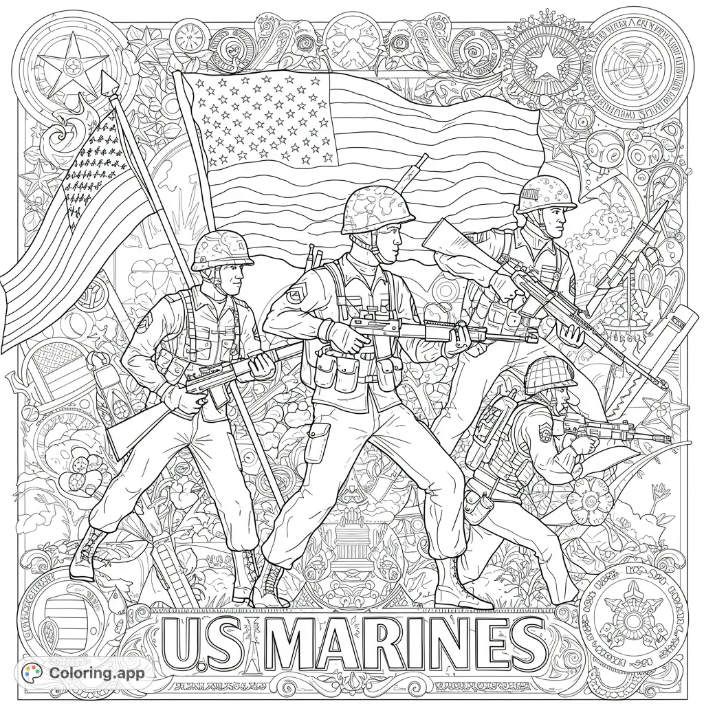 US Marines: Action Coloring Page - Coloring.app