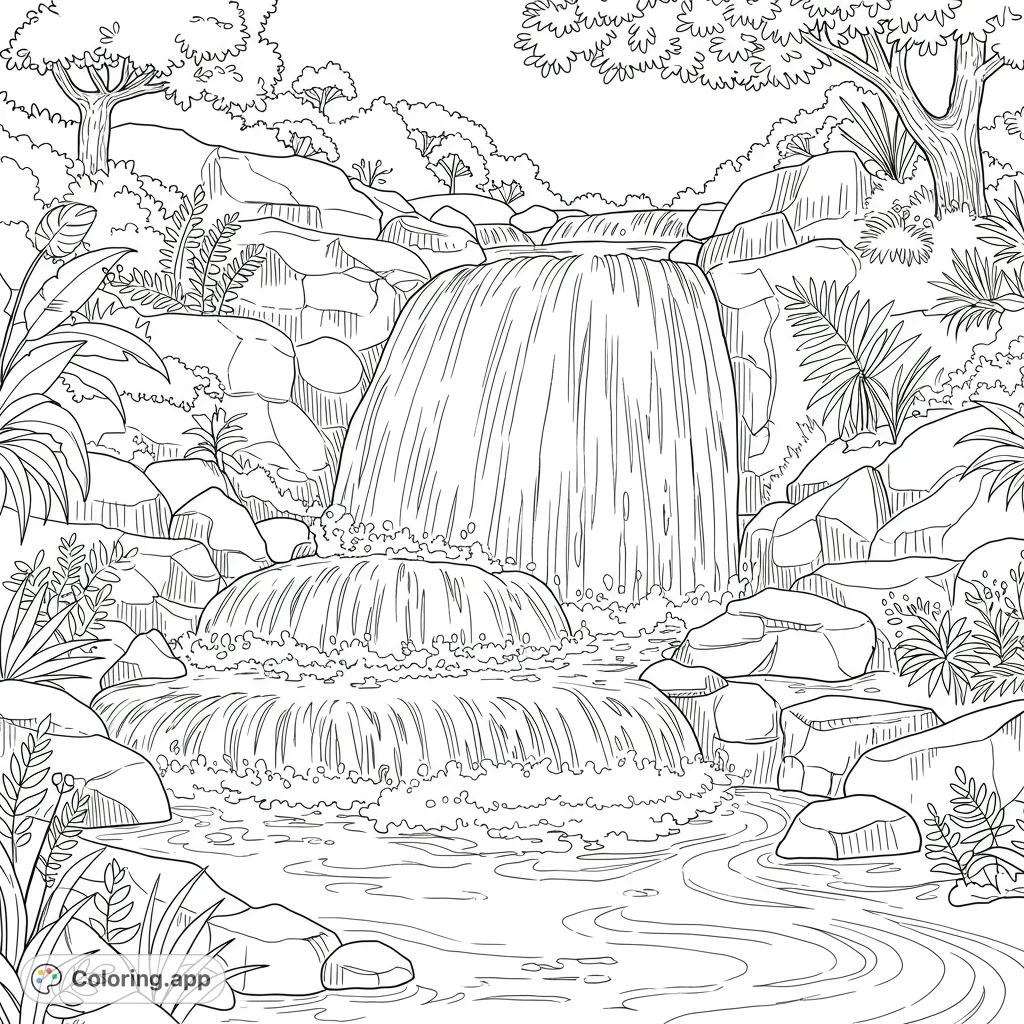 Detailed Waterfall Coloring Page