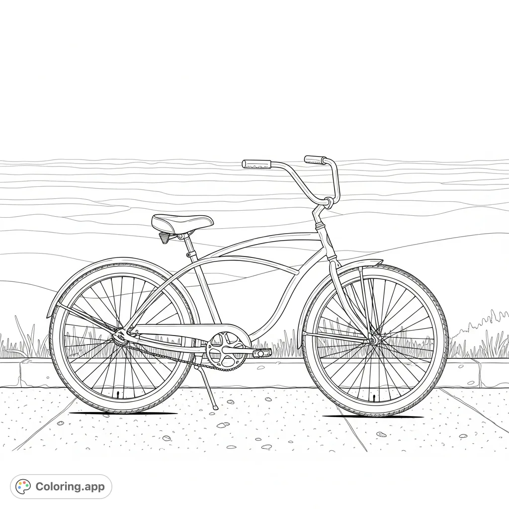 A classic cruiser bike parked at a scenic overlook, offering a moment of quiet contemplation with a vast landscape and simple horizon.