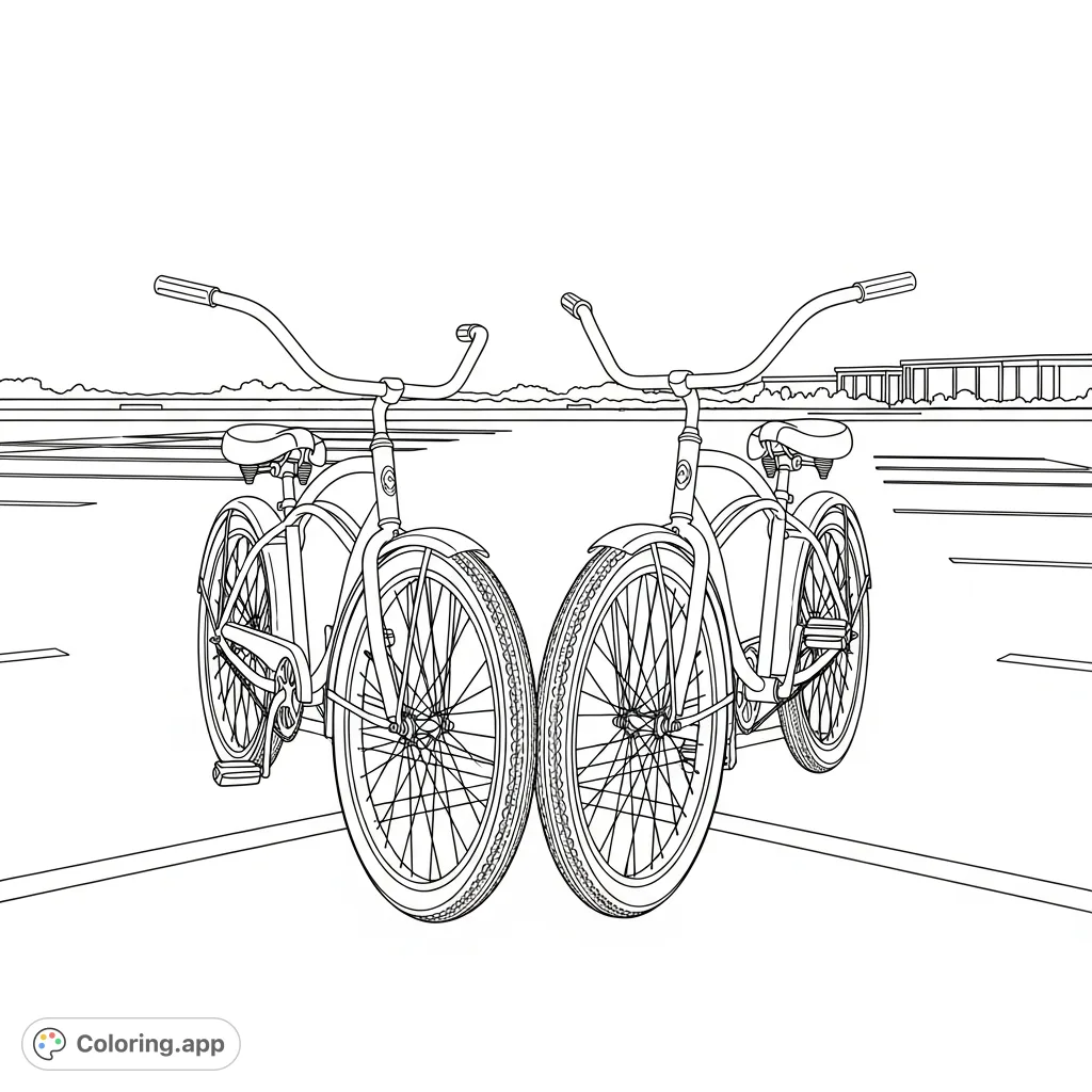 Color two classic cruiser bikes in a relaxed parking lot setting. Perfect for enthusiasts and anyone who enjoys detailed vehicle designs.