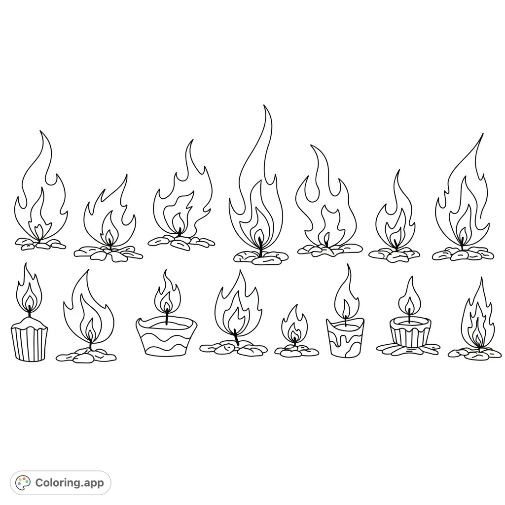 Explore a vibrant collection of diverse flame designs, from crackling campfires to cozy candles, perfect for igniting your creativity.