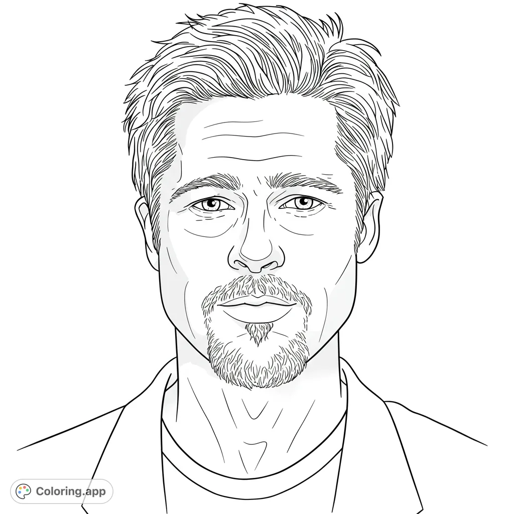 Detailed line art of a distinguished man's face with short hair and a goatee, perfect for a relaxing coloring experience.