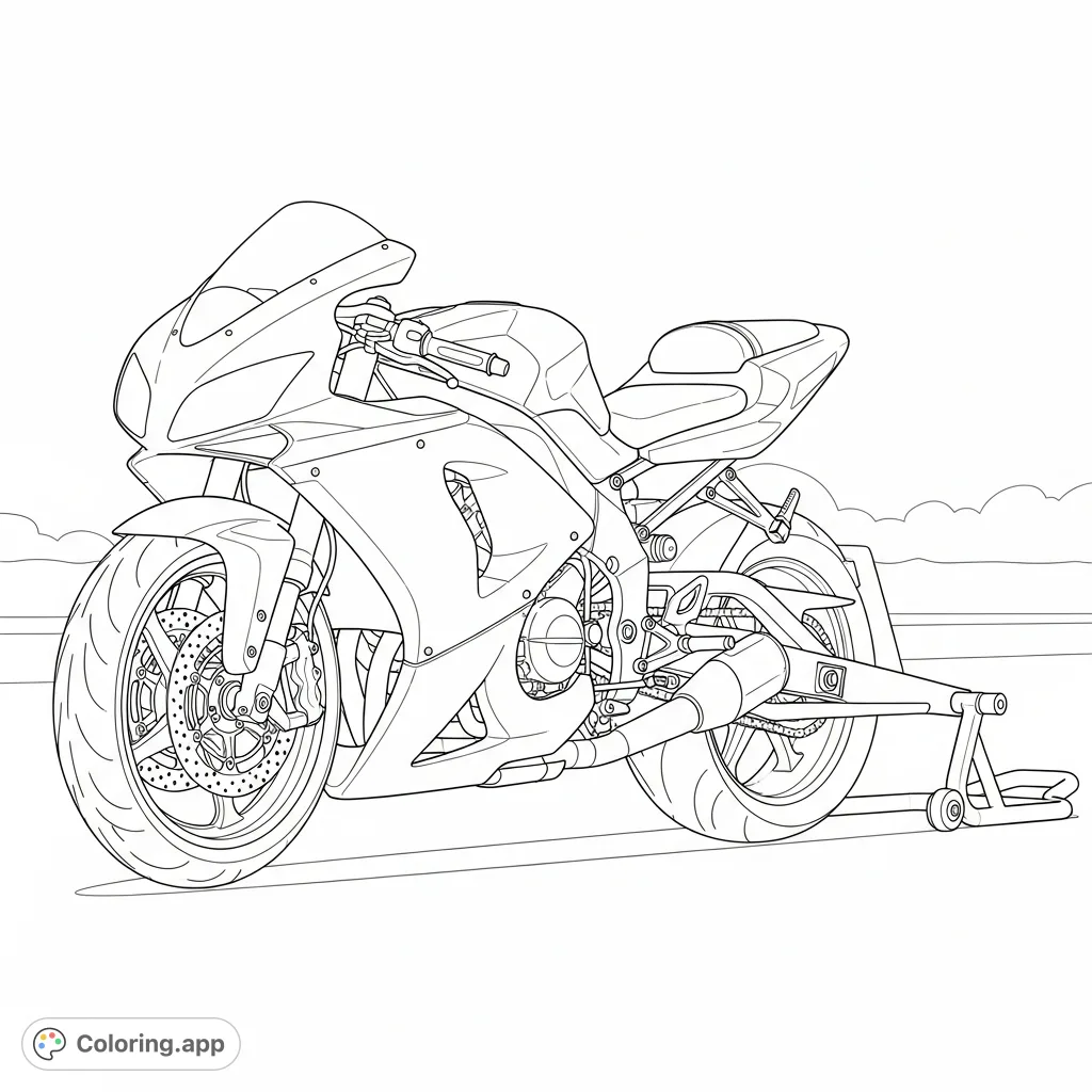 Unleash your inner speed demon with this detailed drag-style sport motorcycle. Features a stretched swingarm and bold, clean lines. Perfect for enthusiasts!