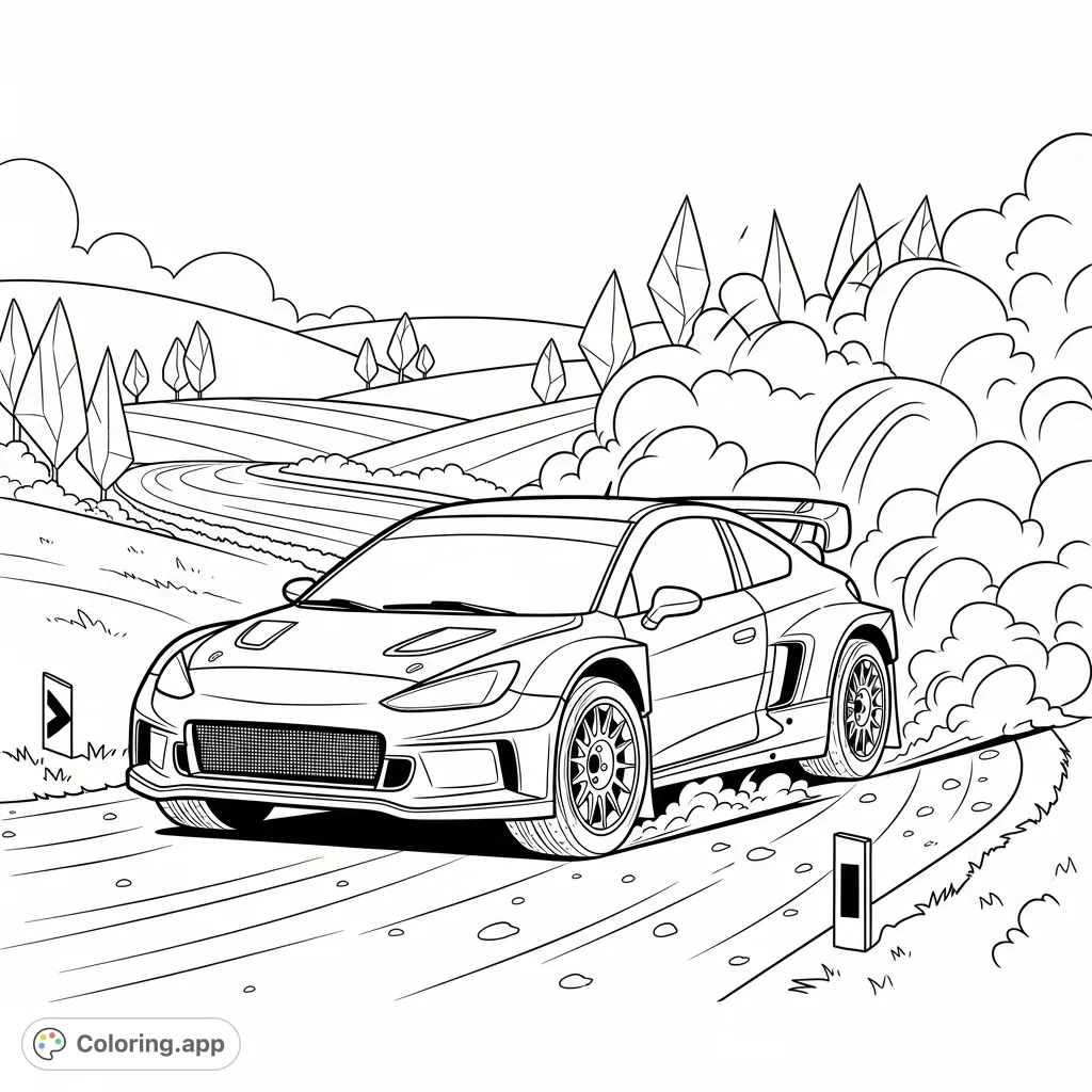 Track Ripper Colouring Car Dynamic Rally Car on Gravel Track - Coloring.app